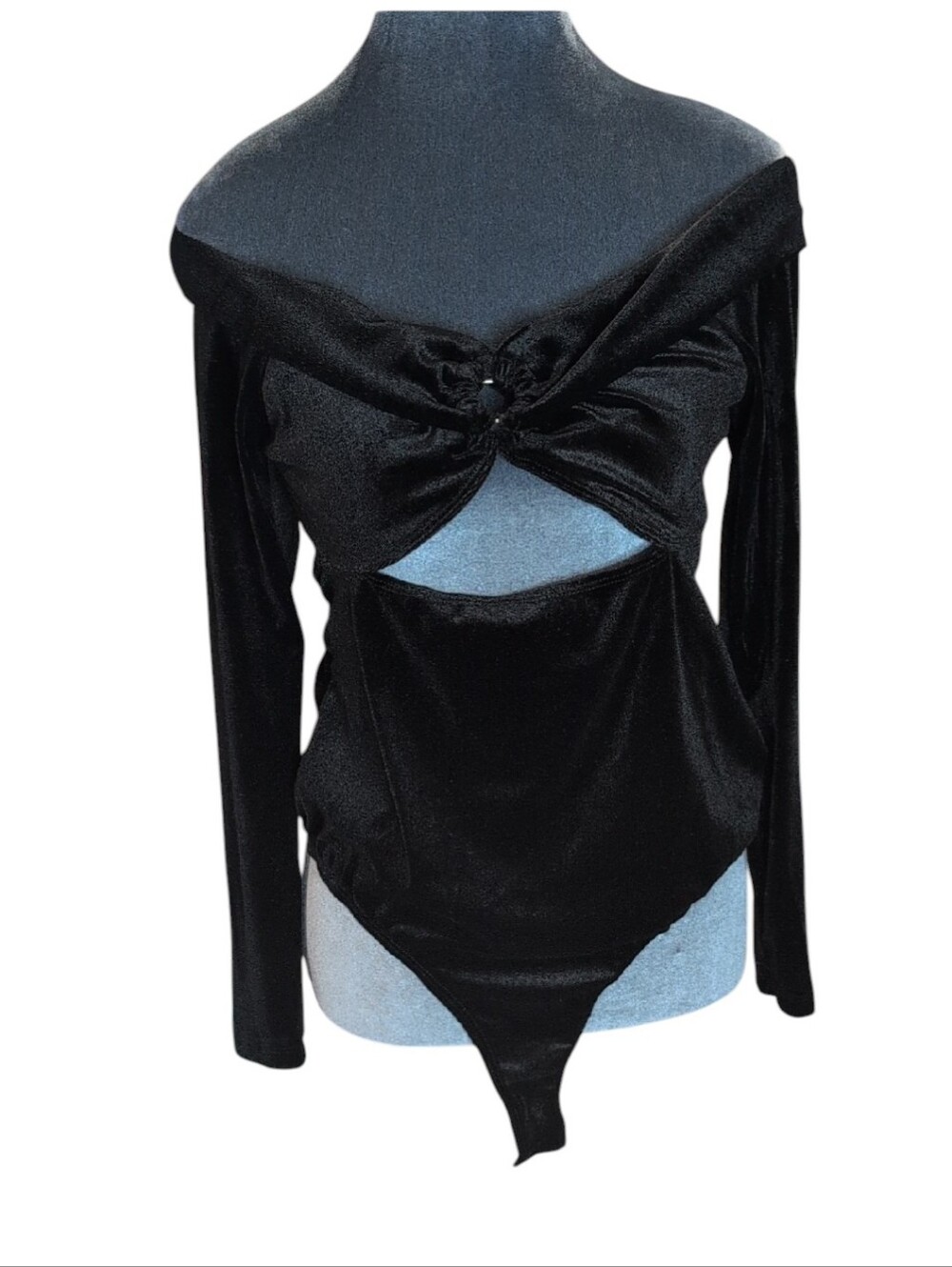 Glamorous Black Velvet Off the Shoulders Long Sleeve Bodysuit Size XS